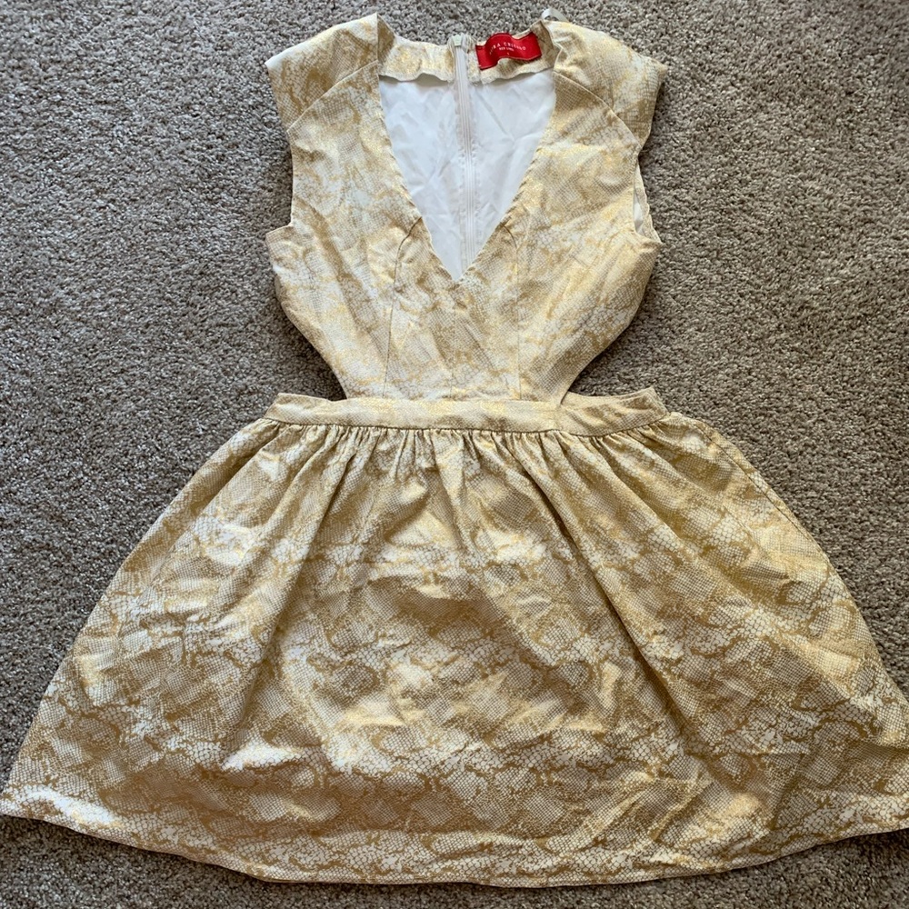 Akira Chicago gold and white mini dress L